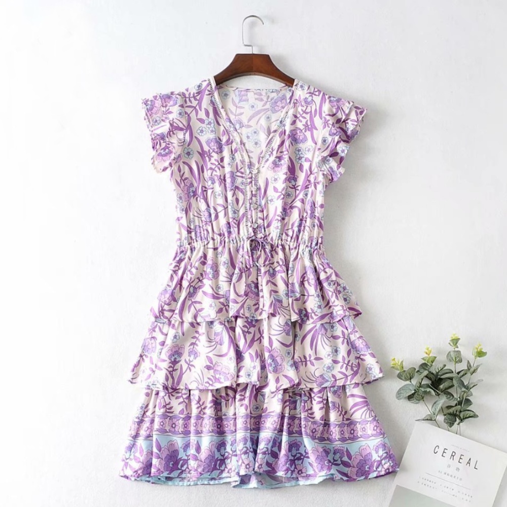 BOHO gypsy Floral purple mini dress - Picture 5 of 5